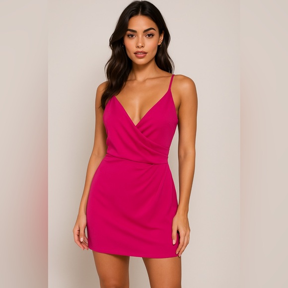 LULUS 💘 Vibrant Pink Wrap Mini Dress (Women's Size Small) - Picture 11 of 11